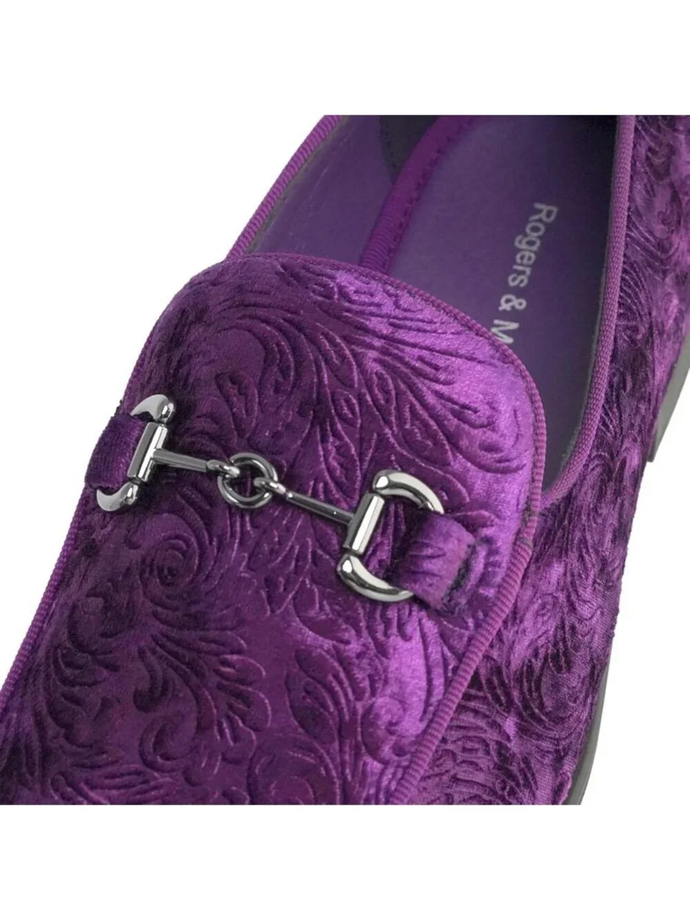 Rogers & Morris Men's Purple Velvet Loafers Metal Buckle Luxury Horsebit Shoes